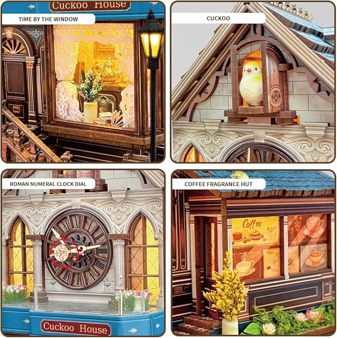 3D Wooden Puzzles - Miniature Cuckoo Clock House Kit, DIY Wooden Building Set for Adults and Teens, Mini Model Kit with 3-Mode Touch Switch - Cuckoo House (SQ-61)