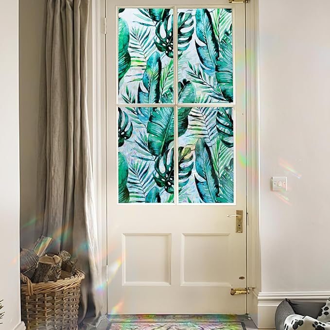 DKTIE Nature Pattern Rainbow Window Film Decorative Stained Glass Window Film Static Cling Films Easy Apply Removable Comes with Tools (U560-rainbow, 35.4" x 78.7")