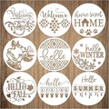 9 Pcs Welcome Stencils for Painting on Wood Reusable Round Home Sweet Home Stencil Large Hello Fall Templates for Door Hanger Canvas DIY Crafts (9 Welcome)
