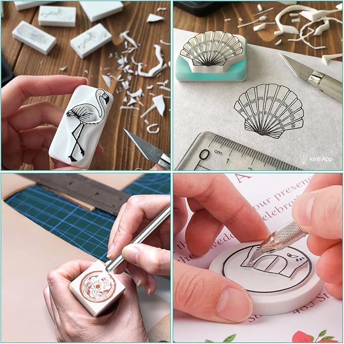 DAJAVE 13 Pack Linoleum Blocks for Printmaking, 4x6 Inch Rubber Carving Blocks, Linocut Block Rubber Stamp Making Kit for DIY Crafts & Art Projects (Pink, Green, Craft Knife Include)