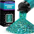 LEOBRO Blue Glitter, 160G/5.64OZ Holographic Chunky Glitter for Crafts, Resin, Body Nail, Tumblers,Party Decorations, (Peacock Blue)