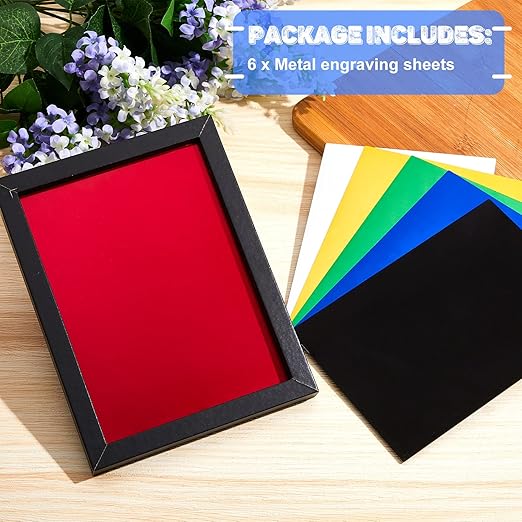 6 Pack 5 x 7 Inch Metal Engraving Sheets Multicolor Laser Engraving Blanks 0.8 mm Anodized Aluminum Sheets for Precision Etching Tool Tip Engraver DIY Interior Signs Badges Crafting