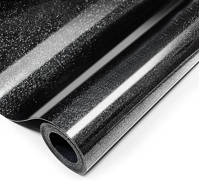Black Glitter HTV Heat Transfer Vinyl, 12" x 8ft lron on Vinyl, for T-Shirt Ironing, Vinyl HTV Easy to Cut and Weed, The Best Choice for DIY Creativity. (Black, 12" x 8ft)