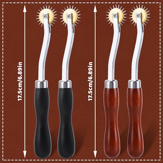 JNENERY 4PCS Tracing Wheel Sewing Tool,Professional Stitch Marking Spacer,Wood and Stainless Steel Pounce Wheel,Pounce Wheel for Sewing Patterns with Wooden Handle forTracing Paper and Leather Crafts