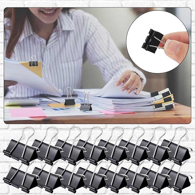 Yexiya 1000 Pcs Binder Clips Bulk Assorted Sizes Black Paper Clips Small Binder Clips Office Clips Bulk Mini Paper Clamps Multi Sizes for School Teachers Office Supplies (0.75 Inch)