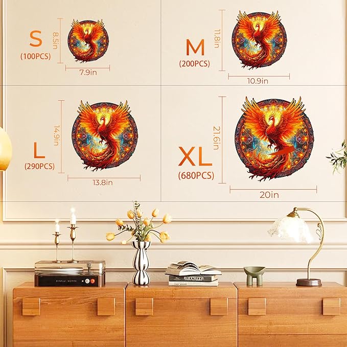 KAAYEE Wooden Jigsaw Puzzles-Wooden Puzzle Adult Unique Shape Advanced Phoenix Wooden Jigsaw Puzzle for Adult, Family Puzzles 21.6 * 20in 680pcs