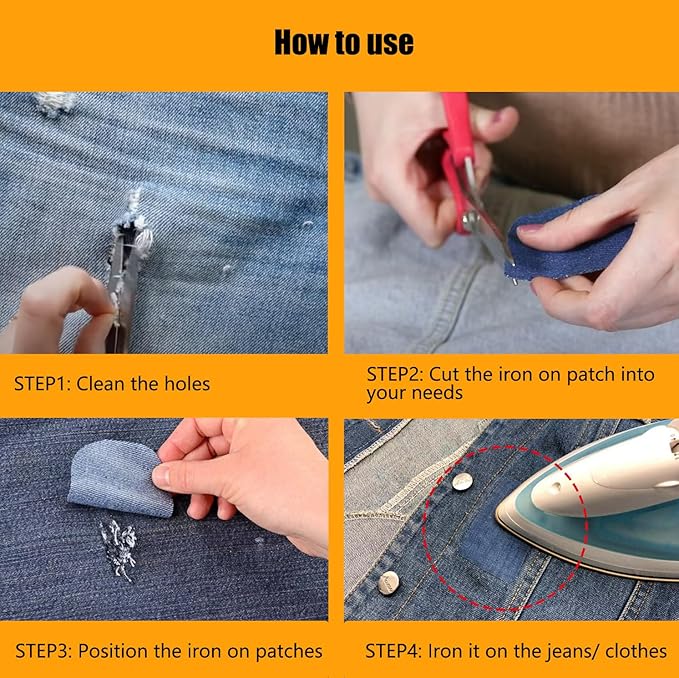MOONSJONES Iron on Patches for Fabric Clothes, Iron-on Patch Repairing Inside & Outside Holes for Jeans, Backpacks, Down Jackets, Hat, Pants, Sweaters (7.5 cm x 10.5 cm) - 12Pcs