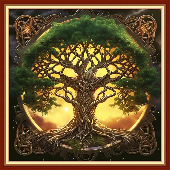 Disxvivy Cross Stitch Stamped Full Embroidery Kits DIY 11CT Cotton Thread Printed DIY Needlepoint Kits Craft Needlework Set Cross-Stitch Stamped Sets-Magic Tree 18x18 inch