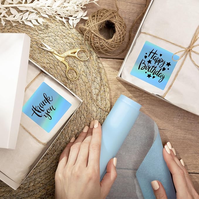 2" x 2" Square Thermal Labels Stickers, Holographic Thermal Stickers Labels, Waterproof Glitter Direct Thermals Label for Small Business, DIY Design- Holographic Blue