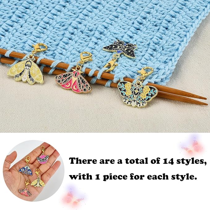 BEEFLYING 16Pcs Butterfly Stitch Marker Charms for Crocheting and Knitting, Removable Alloy Enemal Crochet Knit Stitch Marker Pendant with Lobster Clasp for Sewing Quilting Handmade Jewelry