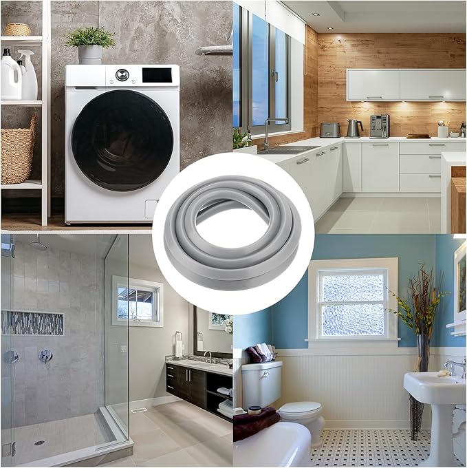 uxcell Flexible Molding Trim, 118 Inch Flexible Quarter Round Molding Silicone Peel and Stick Trim Self Adhesive Shower Water Barrier for Corner Decor Bathroom Kitchen, Grey