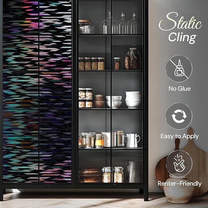 rabbitgoo Window Privacy Film, Total Blackout Window Film, Stained Glass Heat Control Glass Thermal Sticker, Room Darkening Door Cover, Anti-UV Privacy Cling with Installation Tools, 35.4" x 157.4"