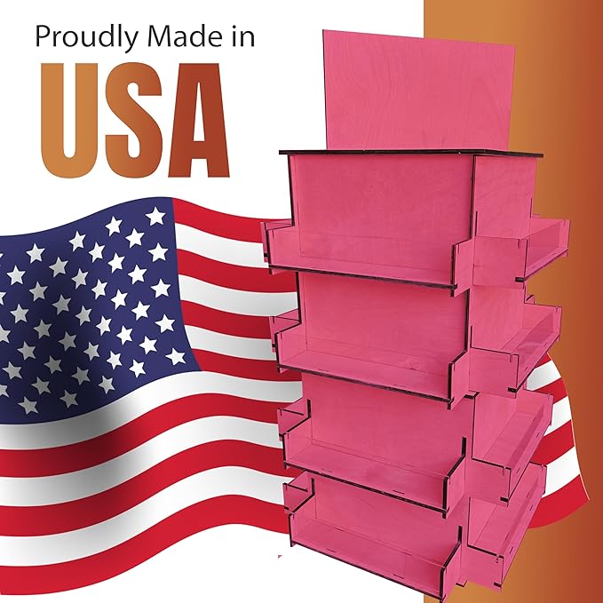 TORCHED DISPLAYS 4-Sided Rotating Display Stand - Craft Shows, Trade Shows, Markets - Small & Medium-Sized Items like Stickers, Postcards, Coasters, Note Pads, Napkins, Easy to Assemble (Pink)
