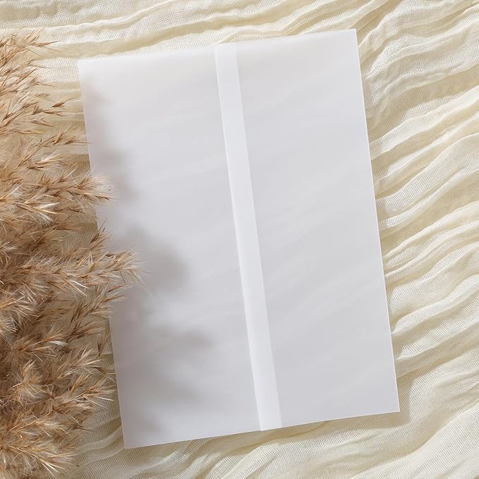 UNIQOOO 70 Pack Vellum Jackets for 5x7 Invitations, Elegant Pre-Folded Vellum Paper, 115GSM Frosted Vellum Cover Wedding Envelopes, Vellum Wraps