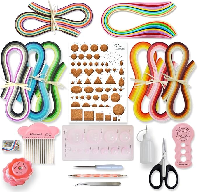 JUYA Paper Quilling Kit with Pink Tools 960 Strips Board Mould Crimper Coach Comb (Paper Width 5mm)