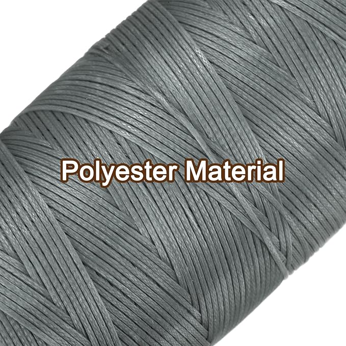 uxcell Leather Sewing Waxed Thread, 284 Yards / 260m 0.8mm 150D Flat Polyester All-Purpose Threads for Leather Crafts, Bookbinding, Grey