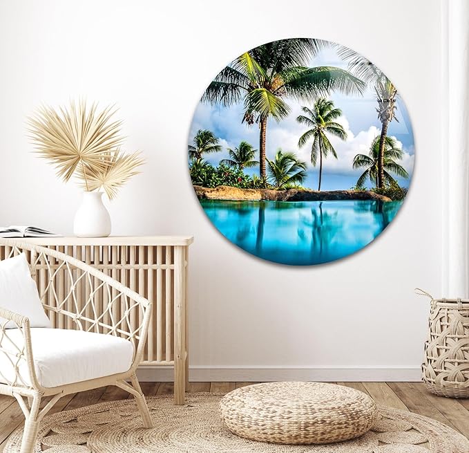 My Photostation.com 43Wx27H'' Island & Blue Sea Glass Wall ArtTempered Glass Printing Wall Decor Large Wall Art Wall Hangings