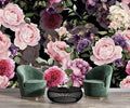 AFZEVEB-Black Watercolor Purple Peony Flower Wallpaper Wall murals for Bedroom 114"x74"(Not Peel and Stick)