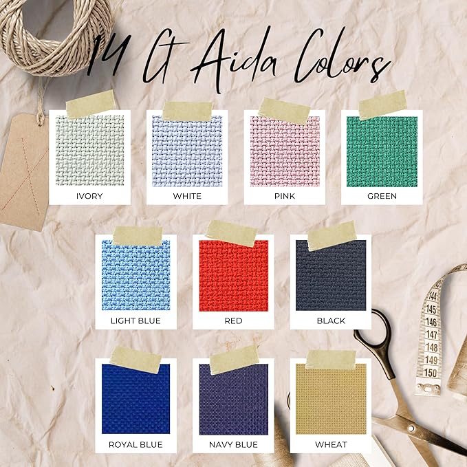 2 Sheets of Red 14 Count Aida Cloth – 21 x 21 Inch Pre-Cut Fabric Squares – Cross Stitch Fabric – 100% Cotton – Ideal for Needlework & Embroidery – The Knotty Unicorn