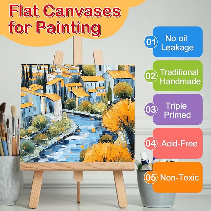 ESRICH Small Canvases for Painting 6x6 inch, 12 Pack Canvas Boards Cotton Painting Canvas Primed Acid Free Mini Blank Canvas Panels for Oil Paint,Watercolor,Acrylic Paint,Gouache&Tempera., White
