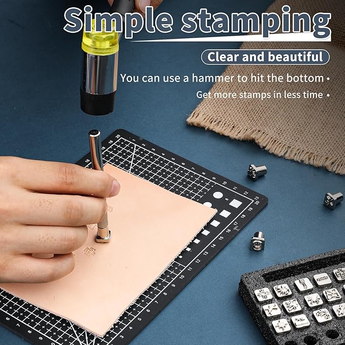 33 PCS Leather Stamping Tool Set, 32 PCS Leather Stamps Patterns + 1 Stamping Handle for Craft, Quality Craft Tool Stamp Set for DIY Beginners and Professionals