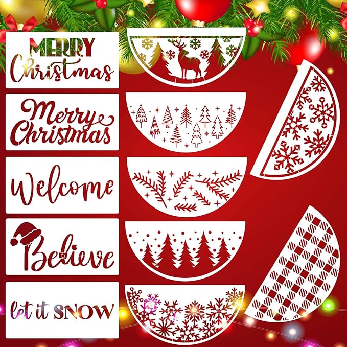 Christmas Stencils for Painting on Wood 12" Christmas Doormat Stencils Holiday Stencil Merry Christmas Believe Drawing Templates for Door Mats Porch Wreath Decor