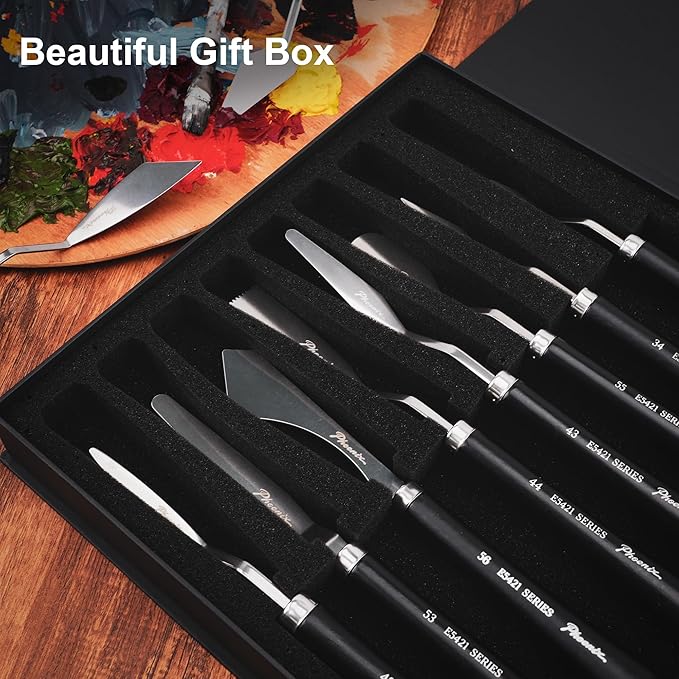 PHOENIX High Flexible Palette Knife Set, 5 Pieces Stainless Steel Painting Knives (32,34,50,46,53) Art Knife with Wood Handle, Paint Spatula for Oil Acrylic Paint
