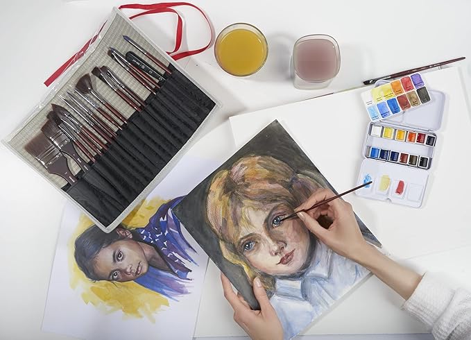 Professional Synthetic Brush Set for Acrylics - 17-Piece Artist Water Media Paint Brushes for Acrylics, Watercolor, Gouache. Beginner-Friendly with Great Flow Control and Snap - Verbena Set by ZenART