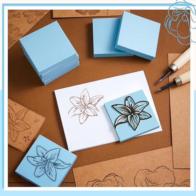 Frienda 24 Pcs 2" x 2" Rubber Carving Blocks Linoleum Blocks for Printmaking, Stamp Making, DIY Crafting, Scrapbook, Painting, Soft and Easy to Carve (Light Blue)