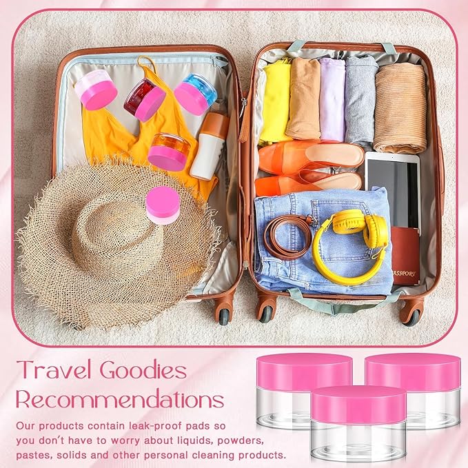 SATINIOR 36 Pieces 2 oz Plastic Jars with Lids Wide Mouth Airtight Reusable Container Acrylic Cosmetic Small Jars for Lotions Ointments Travel Toiletries Creams Make up Storage(Pink)