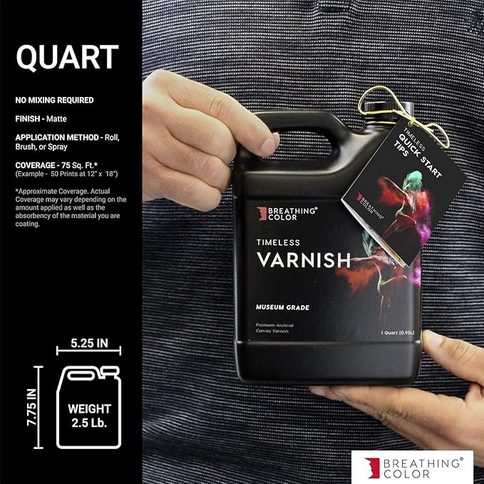 Breathing Color Timeless Archival Print Varnish - 1 Quart, Matte Finish, Professional Quality Canvas Coating, Water Based UV Protection, No Glare Finish, 100+ Years Certified Archival