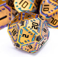 Metal DND Sci-fi Dice Set 7PCS Stripe Polyhedral Dice for Dungeons Dragons RPG Role Playing Game, Glitter D and D Dice with Gift Box D6 D8 D10 D12 D20 (Ancient Gold&Green Purple)