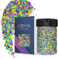 Ceya Chunky Glitter, 4.9oz/ 140g Mardi gras Craft Glitter Powder Mixed Fine Flakes Iridescent Nail Sequins for Halloween Pumpkin, Nail Art, Hair, Epoxy Resin, Tumblers, Slime, Painting, Festival Decor