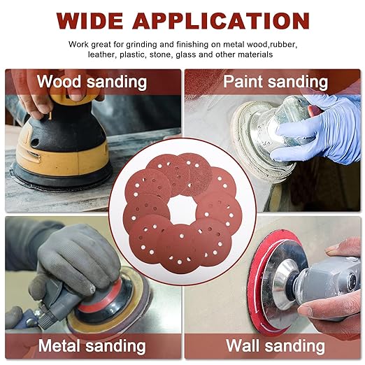 165 PCS 5 Inch Sanding Discs, 8 Hole Hook and Loop Round Sandpaper 40/60/80/120/180/240/320/400/600 Grits for Random Orbital Sander