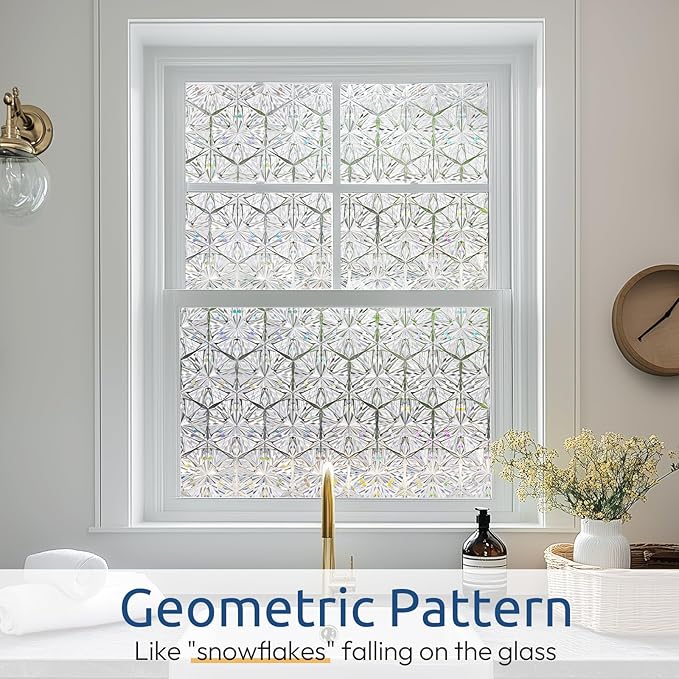 rabbitgoo Window Privacy Film Stained Glass Window Film, Decorative Stickers Removable UV Sun Blocking Clings Door Coverings, Diamond Pattern, 23.6 x 157.5 inches