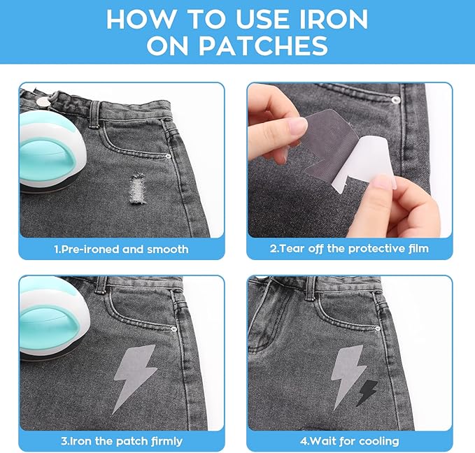HTVRONT Iron on Patches for Clothing Repair, 20 PCS Multi-Colored Fabric Patches for Clothes Repair, 20 Shades Iron Patches for Clothes, Clothing Repair Decorating Kit 3.7" by 4.9"