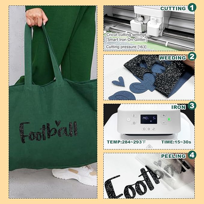 Black Glitter HTV Heat Transfer Vinyl, 12" x 5ft lron on Vinyl, for T-Shirt Ironing, Vinyl HTV Easy to Cut and Weed, The Best Choice for DIY Creativity. (Black, 12" x5ft)