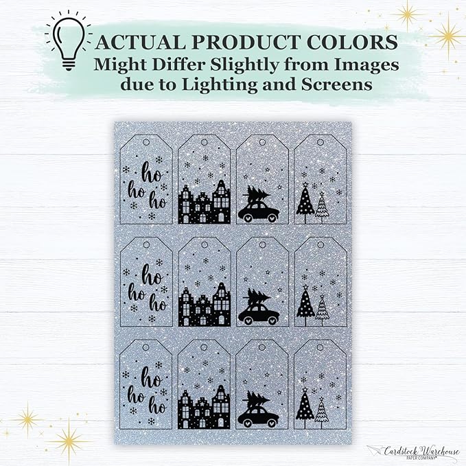 Cardstock Warehouse Diamond Print Inkjet Glitter-Premium Silver Glitter Cardstock Paper – 15 Sheets, 8.5 x 11" - 104 lb/280 GSM for Inkjet Printing, Die-Cutting, Card Making, Crafts, and DIY Projects