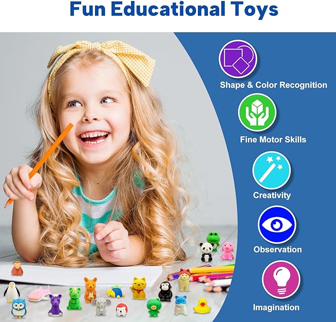 Animal Erasers for Kids, 65 Pcs Kids Pencil Erasers Bulk Puzzle Erasers for School Classroom Prizes