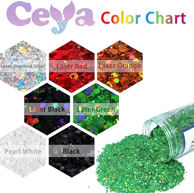 Ceya Holographic Chunky Glitter, 1 LB/ 16OZ Laser Diamond Silver Bulk Craft Glitter Mixed Chunky Fine Glitter Bottled Metallic Flake Nail Sequins for Resin, Tumblers, Scrapbooking, Festival Decor, Art