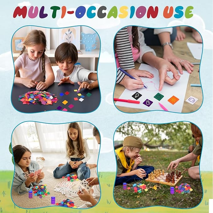 Coopay 1000 Pcs Plastic Square Color Tiles, Bingo Chips, Poker Chips, Color Sorting, Math Counters, Game Tokens, Counting Manipulatives for Kids Elementary School Classroom Learning Development Toys