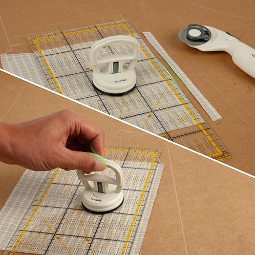 KEARING Heavy Duty Suction Cups Ruler Handle for Quilting Patchwork Ruler, Off-White Strong Grip Quilters Handle with Single Suction Cup for Sewing, Crafting & Screen Repair Tools