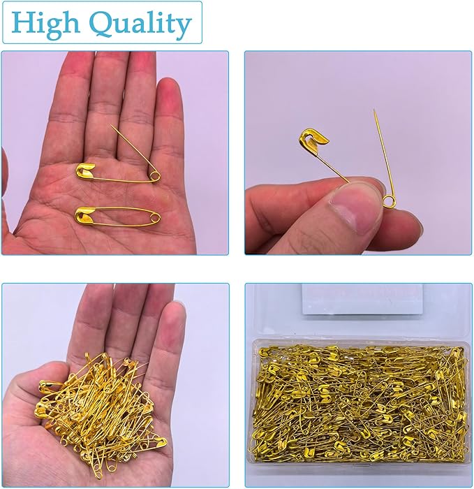 Safety Pins, 600PCS-1.5Inch Small Safety Pins, Rust-Resistant Nickel Plated Steel, Sharp Edge Safety Pin for Clothes, Sewing, Arts & Craft, 38mm Decorative Safety Pins (Gold), UR-28