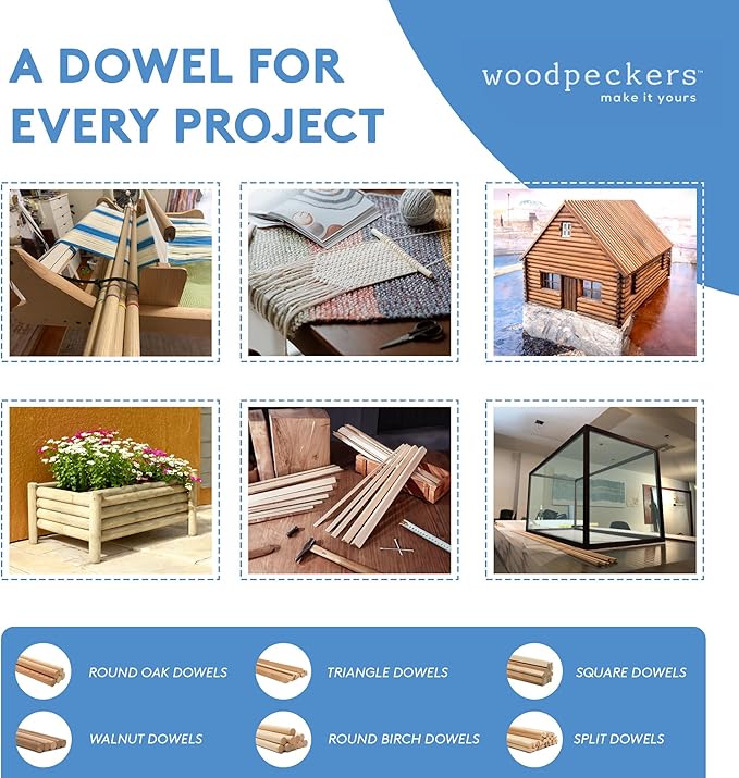 Dowel Rods Wood Sticks Wooden Dowel Rods 1/2 x 18 Inch Unfinished Hardwood Sticks for Crafts and DIYers 250 Pieces by Woodpeckers