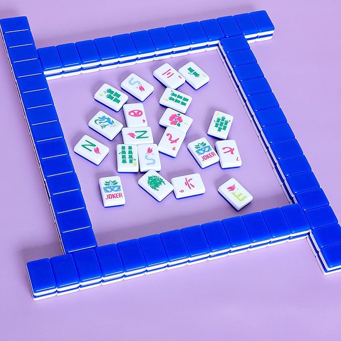 American Mahjong Tile Set(Blue) with Carrying Bag and Accessories, 160 Acrylic Engraved Mahjong Tiles