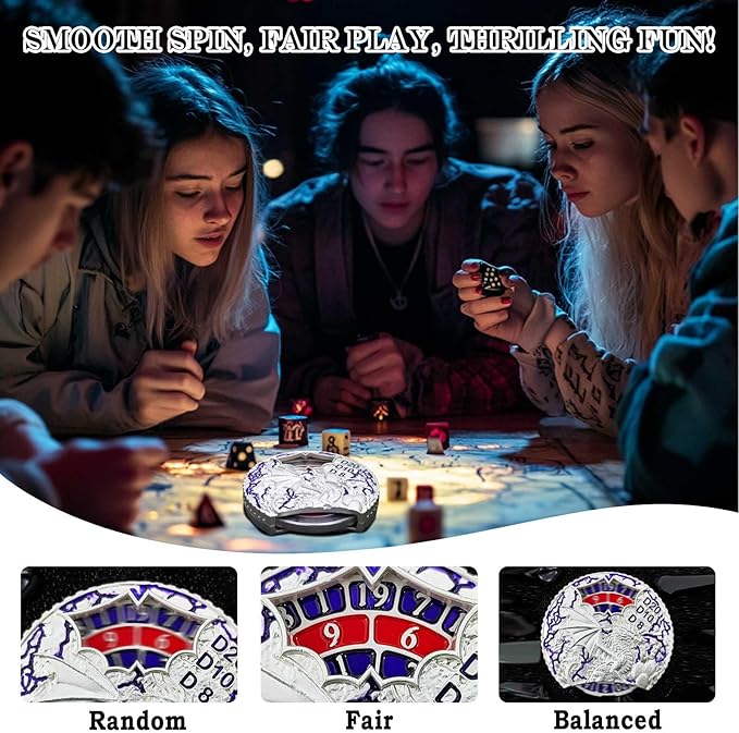 DND Dice Set Roulette: Fidget D4 D6 D8 D10 D10% D12 D20 All in One Metal D&D Spinner Dice - Cool Role Playing Dice Gifts for Dungeons and Dragons TRPG MTG Games Lover Players (Silver)