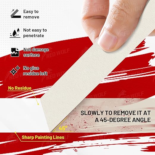 RED WOLF 0.94" x 60 Yards Masking Tape 3 Pack, General Purpose for Painting Arts Crafts Label Car Painting, Sharp Paint Line No Residue Painters Tape White Beige Crepe Paper Tape Heat Resistance