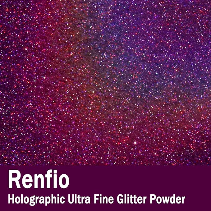 Renfio Holographic Ultra Fine Glitter Powder Metallic Resin Glitter 2.11 Oz (60g) PET Flakes Crafts Sequins 1/128" 0.008" 0.2mm Epoxy Chips Flakes for Tumblers Slime Roses - Laser Purple