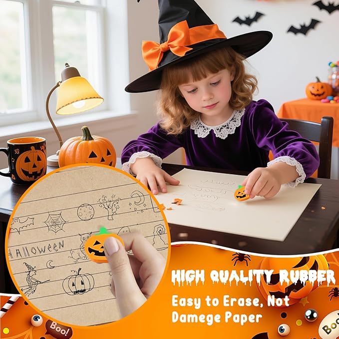 90 Pcs Halloween Mini Erasers for Kids, PLULON Goody Bag Fillers Pumpkin Black Cat Bat Skull Ghost Erasers Bulk Novelty Funny Halloween Classroom Trick or Treat Party Favors Gift