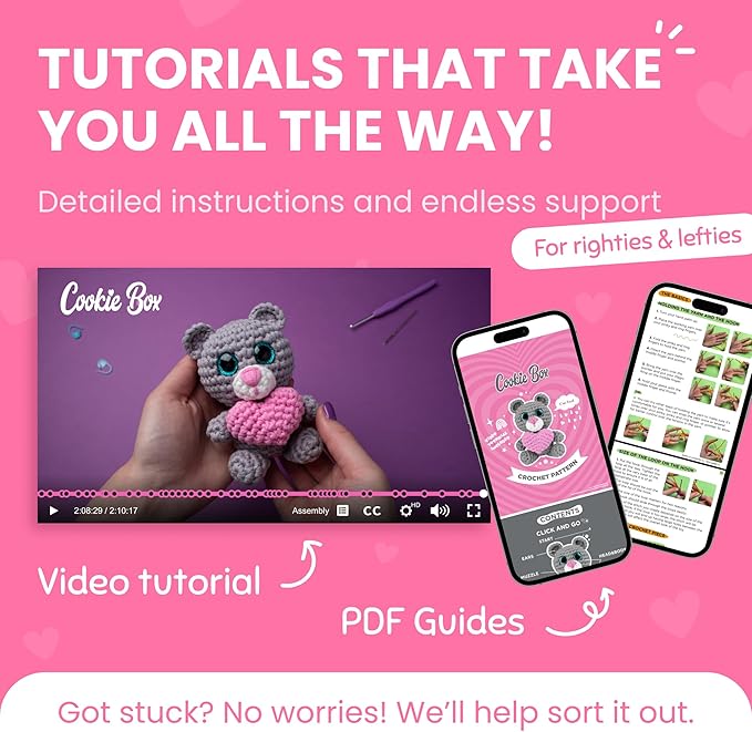 Cookie Box Crochet Kit for Beginners – Gift Set to Make Bear Ted Amigurumi Plushie – Easy DIY Crochet & Knitting Starter Kit with Video and PDF Tutorials